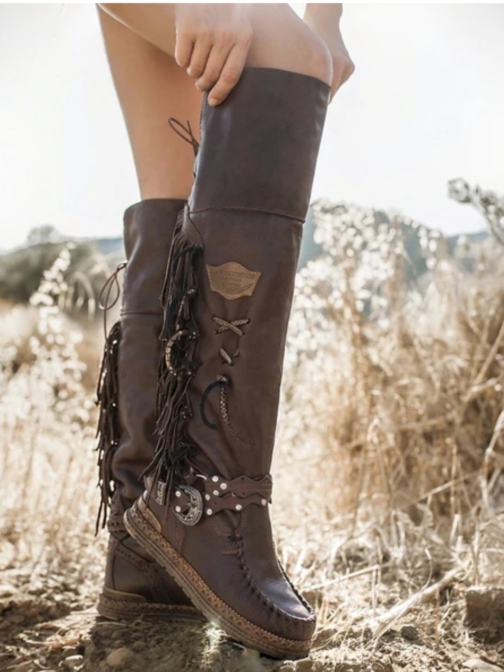El Vaquero Delilah Apex Barrel Fur Wedge Moccasin Boots 37 (7-7.5) RTL $795 NIB